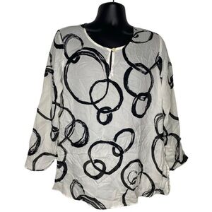 Kathy Ireland Abstract Circle Print Blouse (Size:XL, Color:White/Black)